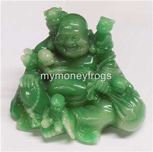 Chinese Lucky Green Jade Happy FERTILITY Money Sitting Buddha with 