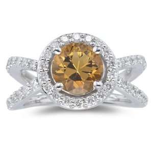   Ct Diamond & 1.60 Cts Citrine Ring in 14K White Gold 10.0 Jewelry