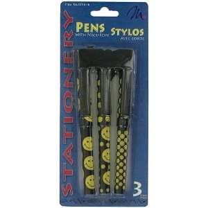  12 Packs of 3 Smiley Face Pens w/Neck Rope