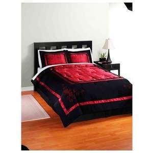  Miranda Full Comforter Set, Black/red 
