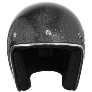   Flake Open Face Helmet with HI FI Speakers   Black   Small Automotive