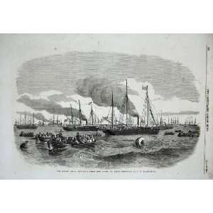   1856 Naval Review Liberty Men Ships War Sea Boats Art