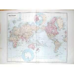  STANFORD MAP 1904 WORLD ATLAS SOUTH NORTH POLE