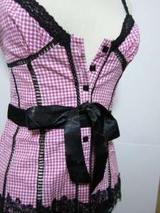 Pink gingham check lace sash sweet lolita rockabilly pin up blouse 