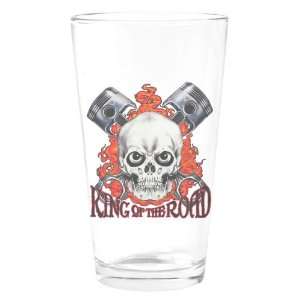  Pint Drinking Glass King of the Road Skull Flames and 