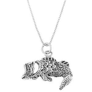  Sterling Silver One Sided Open Mouth Bass Necklace 