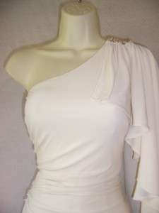 CACHET Ivory Beaded Wedding One Shoulder Stretch Jersey Formal Gown 
