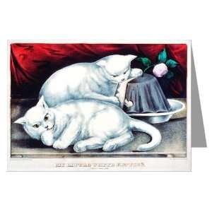   Card set of Little White Kitties Taking the Cake