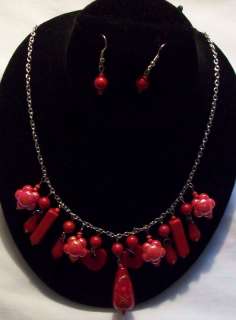 BRAND NEW RED FASHION JEWELRY EARRING & NECKLACE SET  