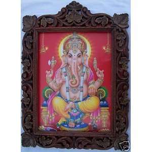 Lord Ganesha giving blessing, Pic in Wood Craft Frame
