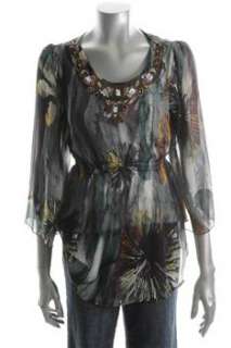 Shiloh 770 NEW Printed Chiffon Blouse Embellished Top S  