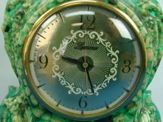   Lawrence Clear Green Lucite & Rocks Mantle Shelf Clock 15 1/2 Works