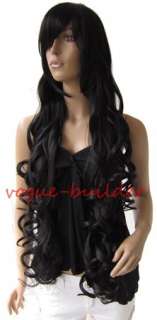 33 Heat resistant Long Bang Black Spiral Wavy Cosplay Party Hair Wig 