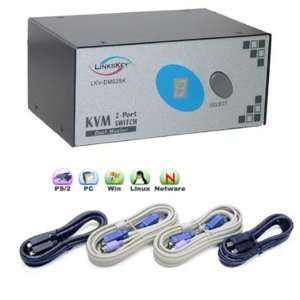  2 Port Linkskey Dual Monitor KVM Switch w/ Cables 