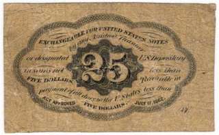   STATES, 25 CENT (25¢) Note, POSTAGE CURRENCY, First Issue, CIVIL WAR
