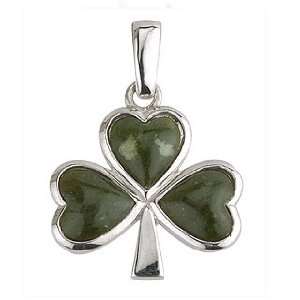  Silver Large Shamrock Connemara Marble Set On A Chain Jewelry