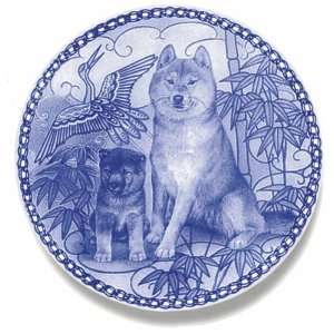  Shiba Inu & Puppy Danish Blue Porcelain Plate