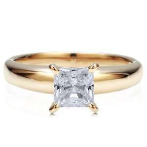 14K Gold Vermeil Clear Princess Cut Cubic Zirconia CZ Solitaire Ring 