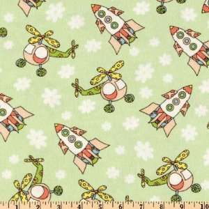  45 Wide Crazy Copters & Rocketships Mint Fabric By The 