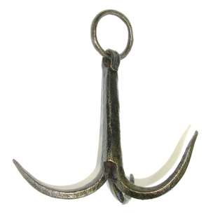 SMALL ANCHOR OLD HAND FORGED IRON 3 PRONG HOOK HOOKS + RING FRENCH 