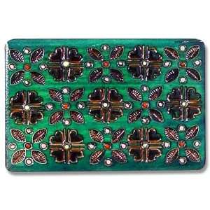 com Wooden Box, 5058, Traditional Polish Handcraft, Green with Hearts 