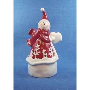  Snow Country Snowman Red and White Ceramic Bell 6.25 