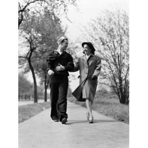  Couple Walking Outdoors, Man Wearing Sailor Uniform, Woman 
