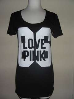 NWT* Victorias Secret BLACK GRAY T shirt COLLECTION LOVE PINK 86 S 