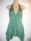 Bebe $64 Green Deep V Neck Flutter Hem Halter S New  