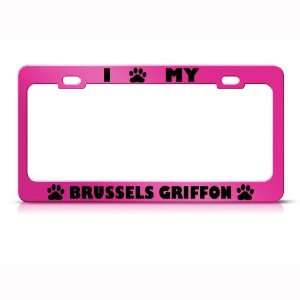  Brussels Griffon Dog Pink Metal License Plate Frame Tag 