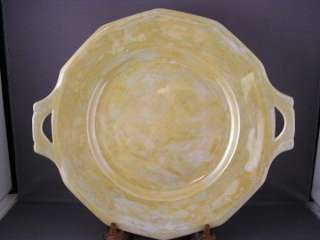 SCHLAGGENWALD CZECH YELLOW LUSTER 2 HANDLE CAKE PLATE  