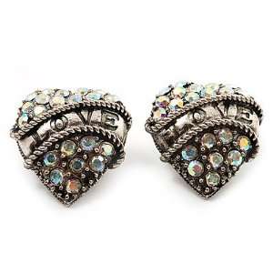  Antique Silver AB Crystal Love Heart Stud Earrings  2 