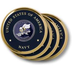  Navy SeaBee Brass 4 Coaster Set 