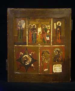   Antique Russian Icon With Five Scenes 19 century old Hand painted