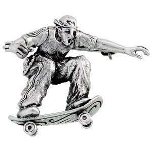   Skateboarder Sidewalk Surfer Brooch Pin, 1 1/8 (29mm) tall Jewelry