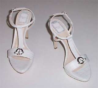 NIB DIOR white croc embossed T strap sandals sz 7.5 platform shoes 