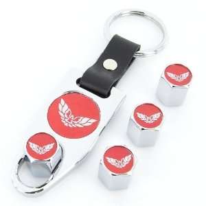   Trans Am Red Logo Chrome Tire Valve Caps + Wrench Keychain Automotive