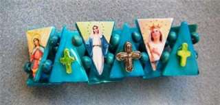 Virgin Mary Teal Stretch Boutique Crucifix Bracelet  