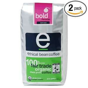 Ethical Bean Coffee Peruvian Dark Roast Fair Trade Organic Coffee, 12 