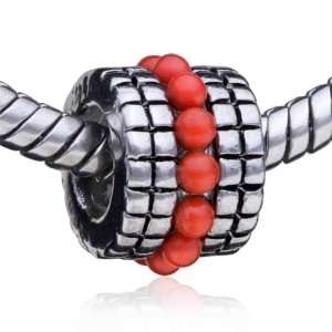  Pandora Style Bead Cylindrical Shaped Red Thread Pattern 