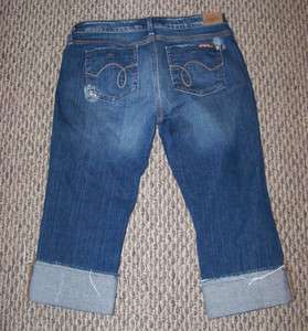 womens hint denim jeans double cuffed frayed capris size 5 30 x 18 