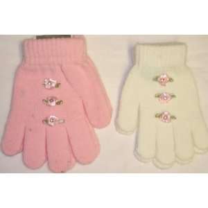 Magic Stress Gloves Trimmed with Rhinestone Satin Daisies for Toddlers 