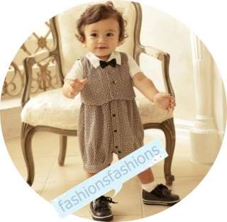 Cute Baby Boy Outfits Gentleman Costume Brown with Vest & Bow 3 15 