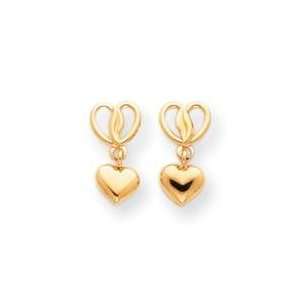  Dangle Heart Earrings in 14k Yellow Gold Jewelry