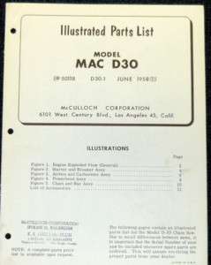 McCulloch D30 Chain Saw Parts List   Parts Manual IPL  