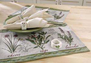 SAGE GREEN AND CREAM HERB GARDEN PLACEMAT AND NAPKIN SET NEW  