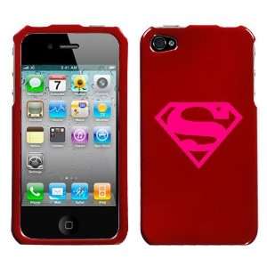  APPLE IPHONE 4 4G SUPERMAN PINK SYMBOL ON A RED HARD CASE 