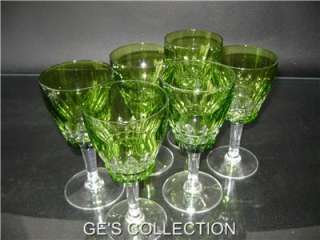VAL SAINT LAMBERT SET OF 6 GREEN MERY ESNEUX GLASSES  