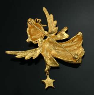 Vintage MYLU Rhinestone Angel Christmas Dangl Star Pin  