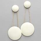 White & Gold Dangle Circle Earrings 4 Inch Long Over Sized Striking 